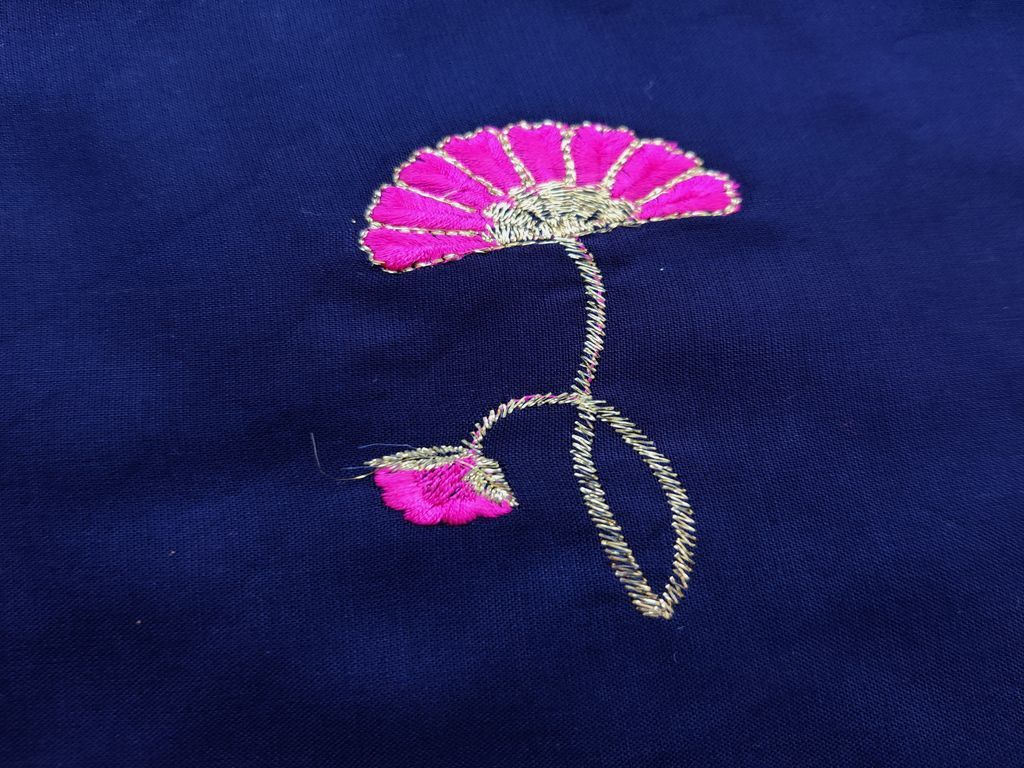 Blue Pink Flowers Embroidered Rayon Fabric