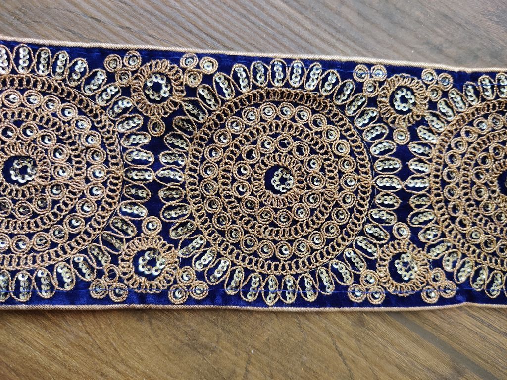 Blue Golden Sequins and Thread Work Embroidered Border