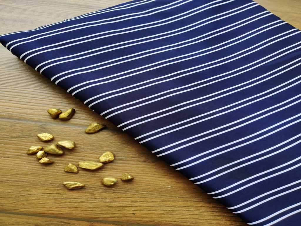 Blue White Stripes Poly Crepe Fabric