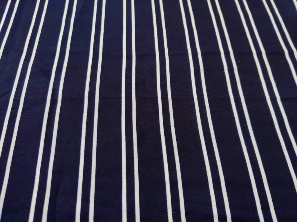 Blue White Stripes Poly Crepe Fabric