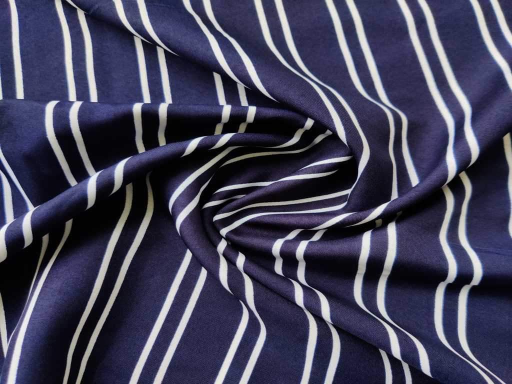 Blue White Stripes Poly Crepe Fabric