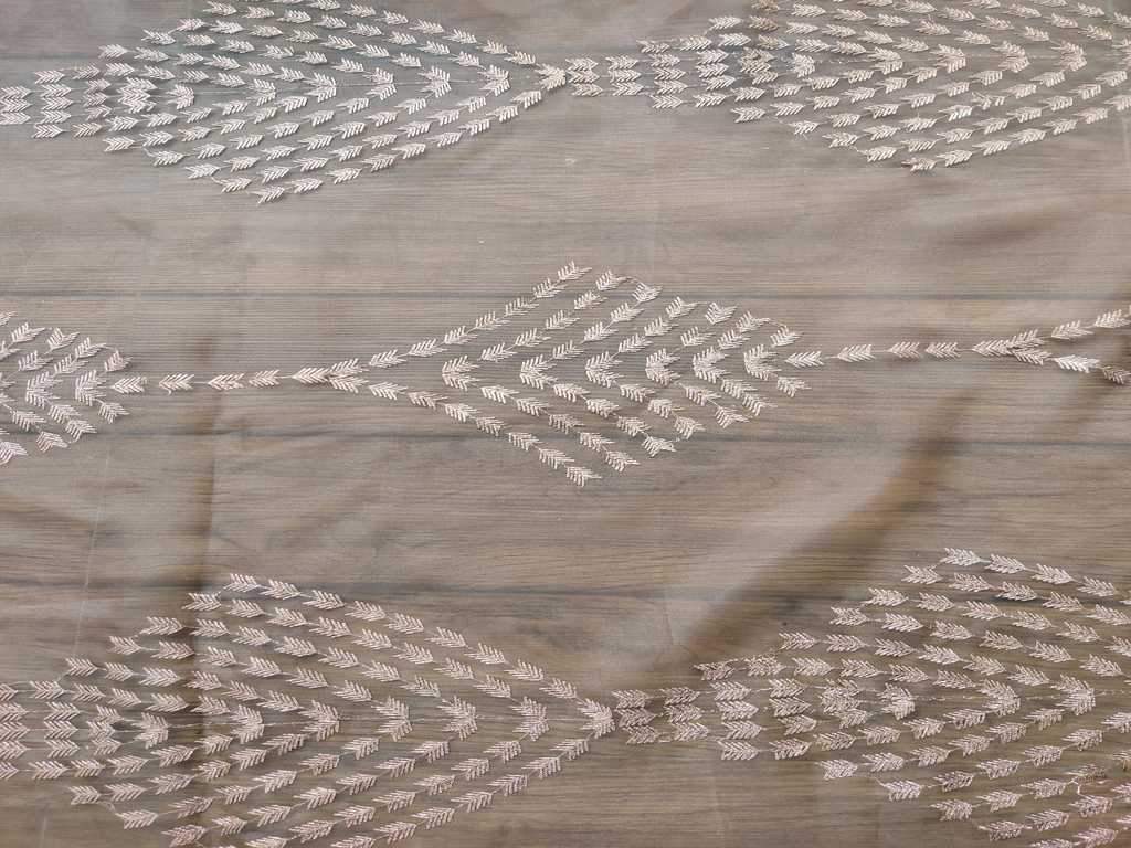 Brown Rose Gold Embroidered Organza Fabric