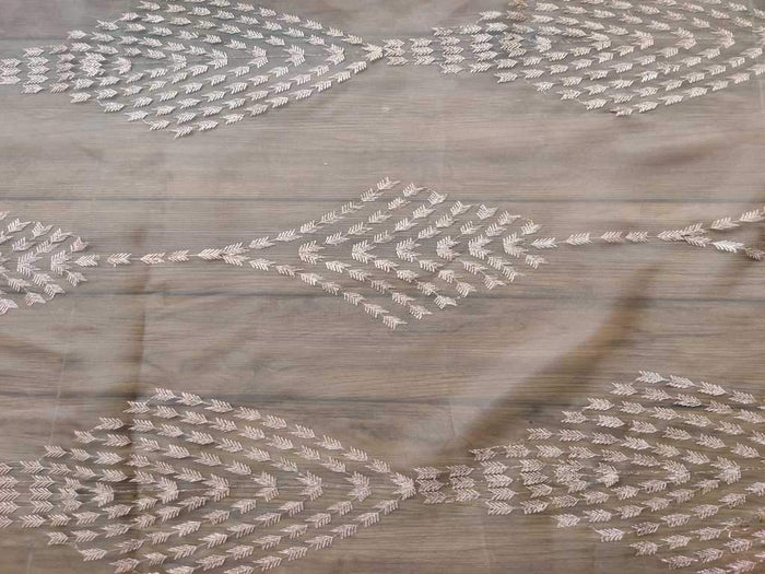 Brown Rose Gold Embroidered Organza Fabric