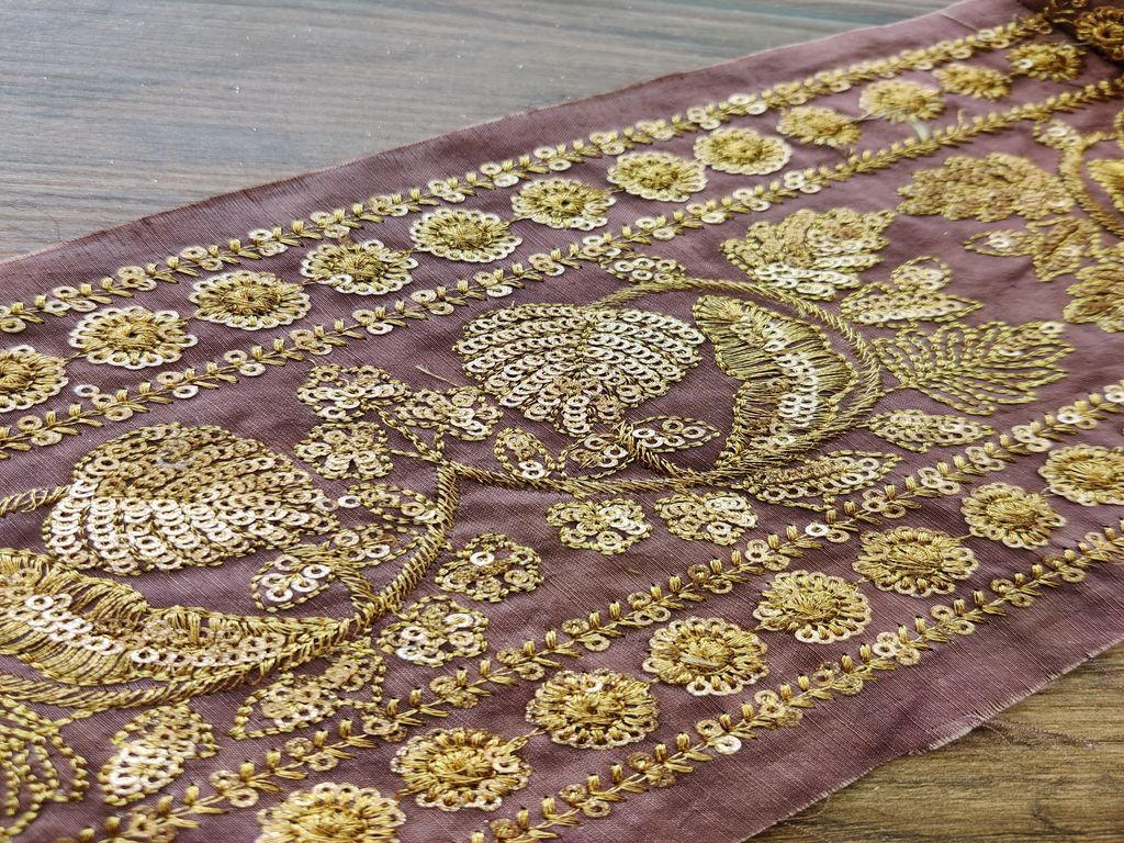 Brown Sequins and Zari Work Embroidered Border