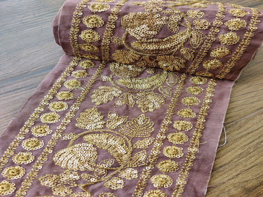 Brown Sequins and Zari Work Embroidered Border