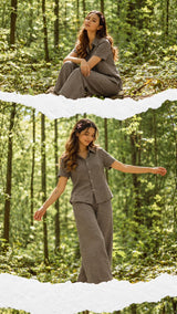 Grey  Brown 25 Lea Linen–Cotton Blend Suiting Fabric –  Specially For cordsets