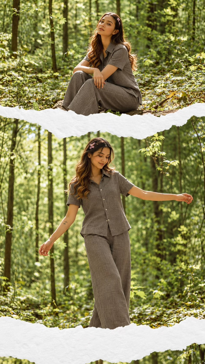 Grey  Brown 25 Lea Linen–Cotton Blend Suiting Fabric –  Specially For cordsets