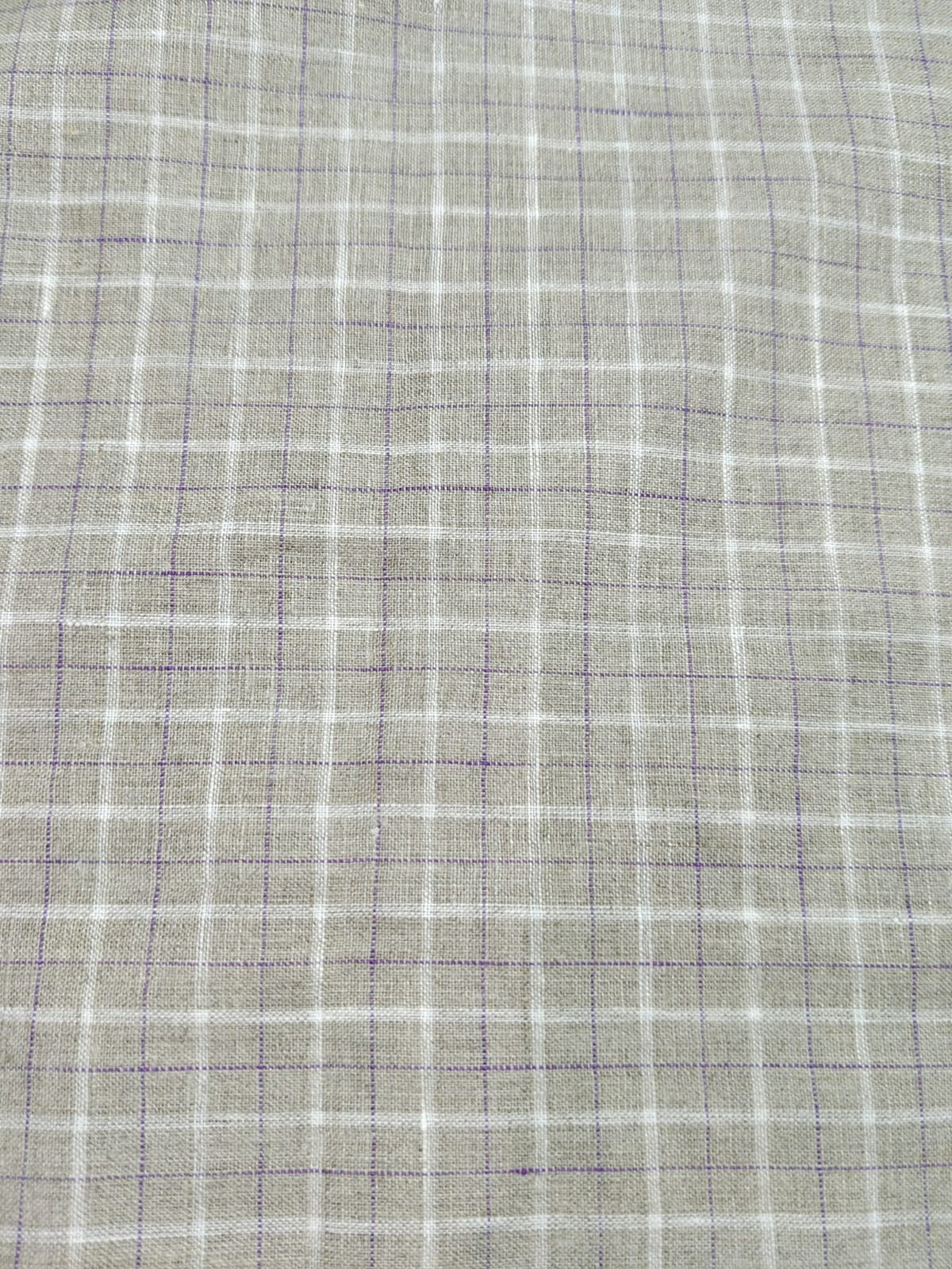 Natural Flax 100%Pure Linen 60 Lea Check Fabric – White & Purple Windowpane(0% Cotton)