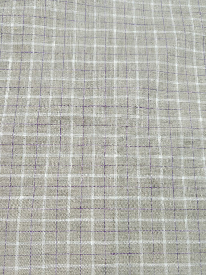 Natural Flax 100%Pure Linen 60 Lea Check Fabric – White & Purple Windowpane(0% Cotton)