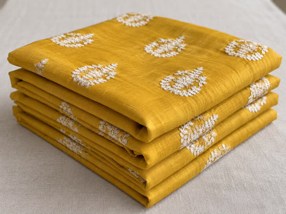 Mustard Yellow Gold Chanderi Fabric with White Dori Motif Embroidery