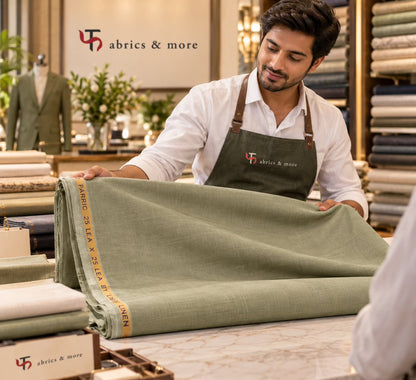 100% Pure Linen Fabric – Premium  Muted Sage Olive Green Linen for Elegant Creations for Blazers, Jackets and Pants (25 Lea) (0% Cotton)