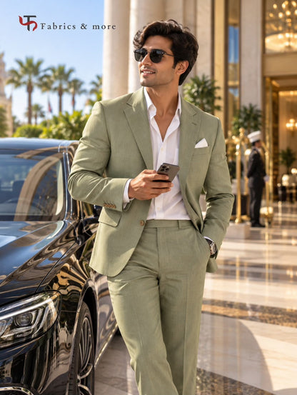 100% Pure Linen Fabric – Premium  Muted Sage Olive Green Linen for Elegant Creations for Blazers, Jackets and Pants (25 Lea) (0% Cotton)