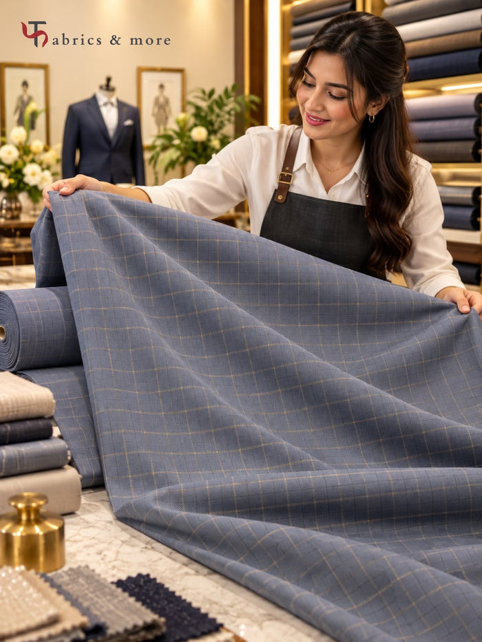 Slate Grey Windowpane Check Suiting Fabric