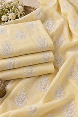 Pale Lemon Yellow Chanderi Fabric with White & Twisted Silver Dori Embroidery