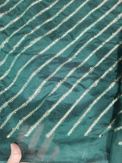 Emerald Green Chanderi Fabric with Light Golden Gotta Patti Work