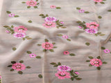 Cream Pink Floral Embroidered Organza Fabric