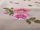 Cream Pink Floral Embroidered Organza Fabric