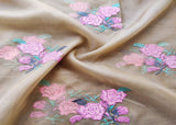 Cream Floral Cross Stitched Embroidered Organza Fabric