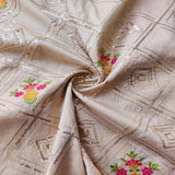 Cream Taffeta Silk With Geometric Sequins And Thread Embroidery All Over
