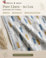 Blue & Mustard Abstract Brush Stroke Printed 100% Pure Linen Fabric 60 lea(0% Cotton)
