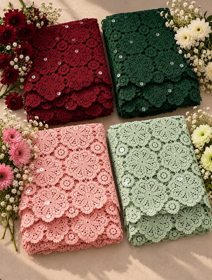 Dyeable Crochet Fabric With Transperent Sequences
