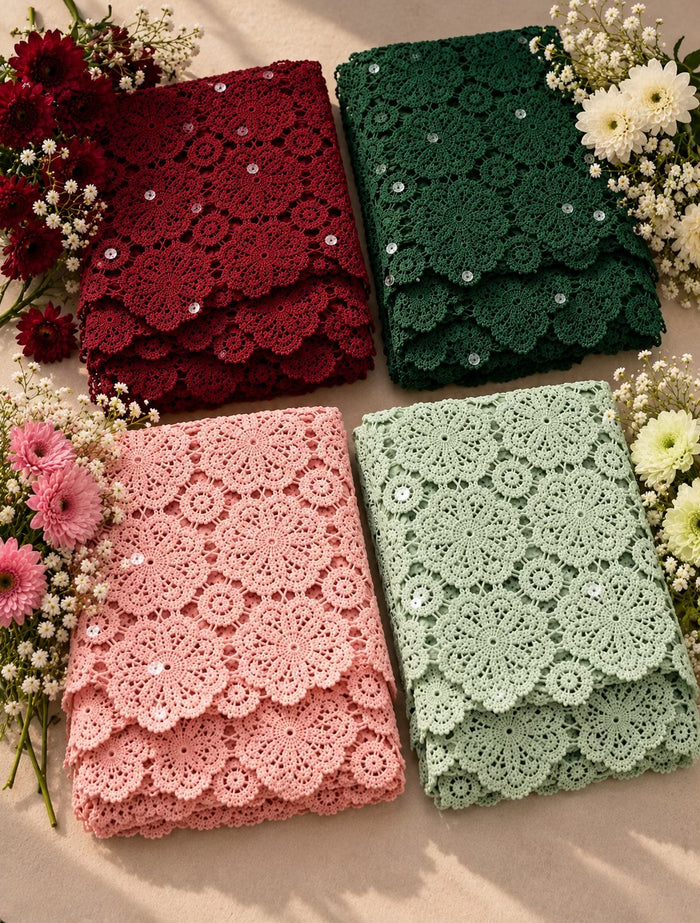 Dyeable Crochet Fabric With Transperent Sequences