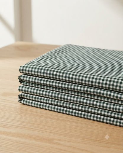 Bottle Green White Gingham Check Spun Polyester Fabric