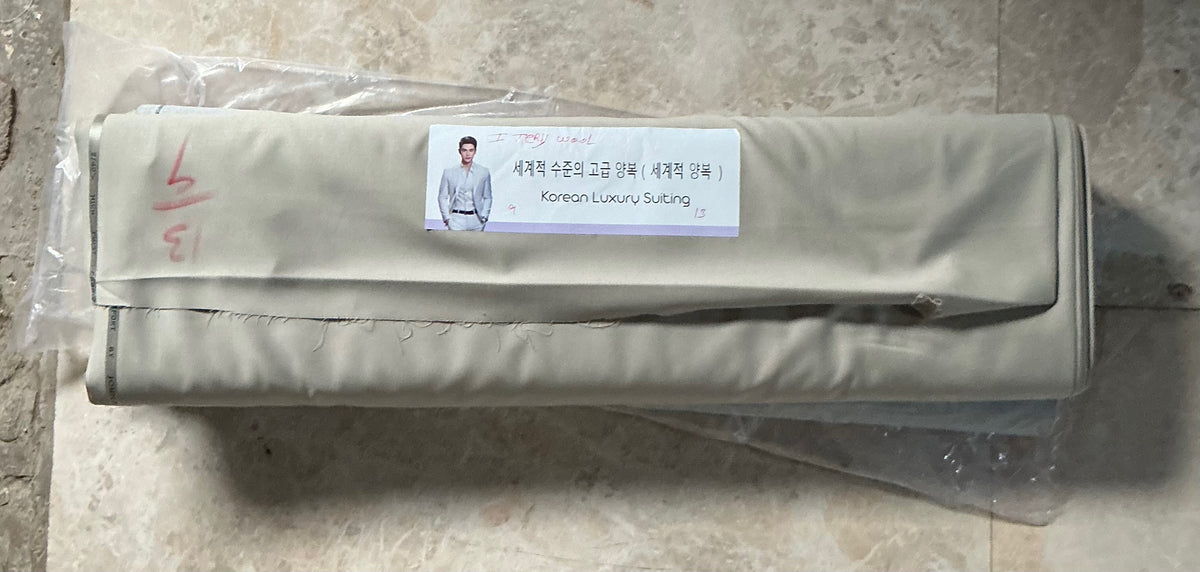 Imported Korean Terry Wool by Johan & Martin – Wrinkle-Free Premium SAGE GREY Suiting Fabric