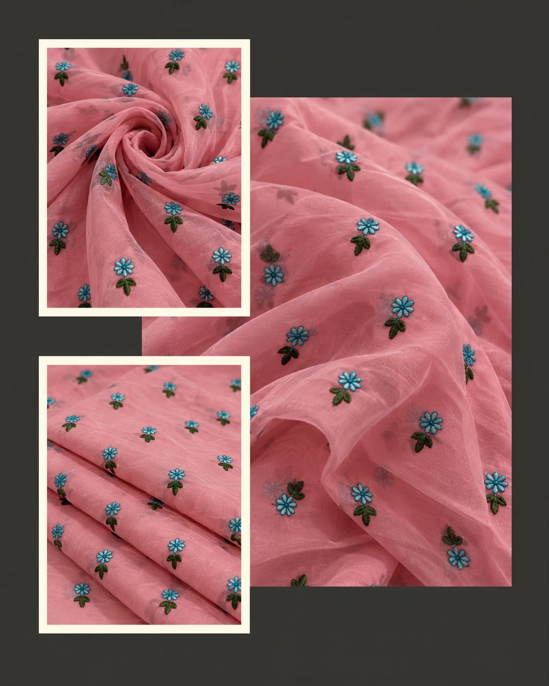 Pink Chanderi Fabric with Floral Motif Embroidery