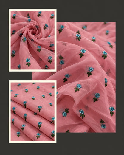 Pink Chanderi Fabric with Floral Motif Embroidery