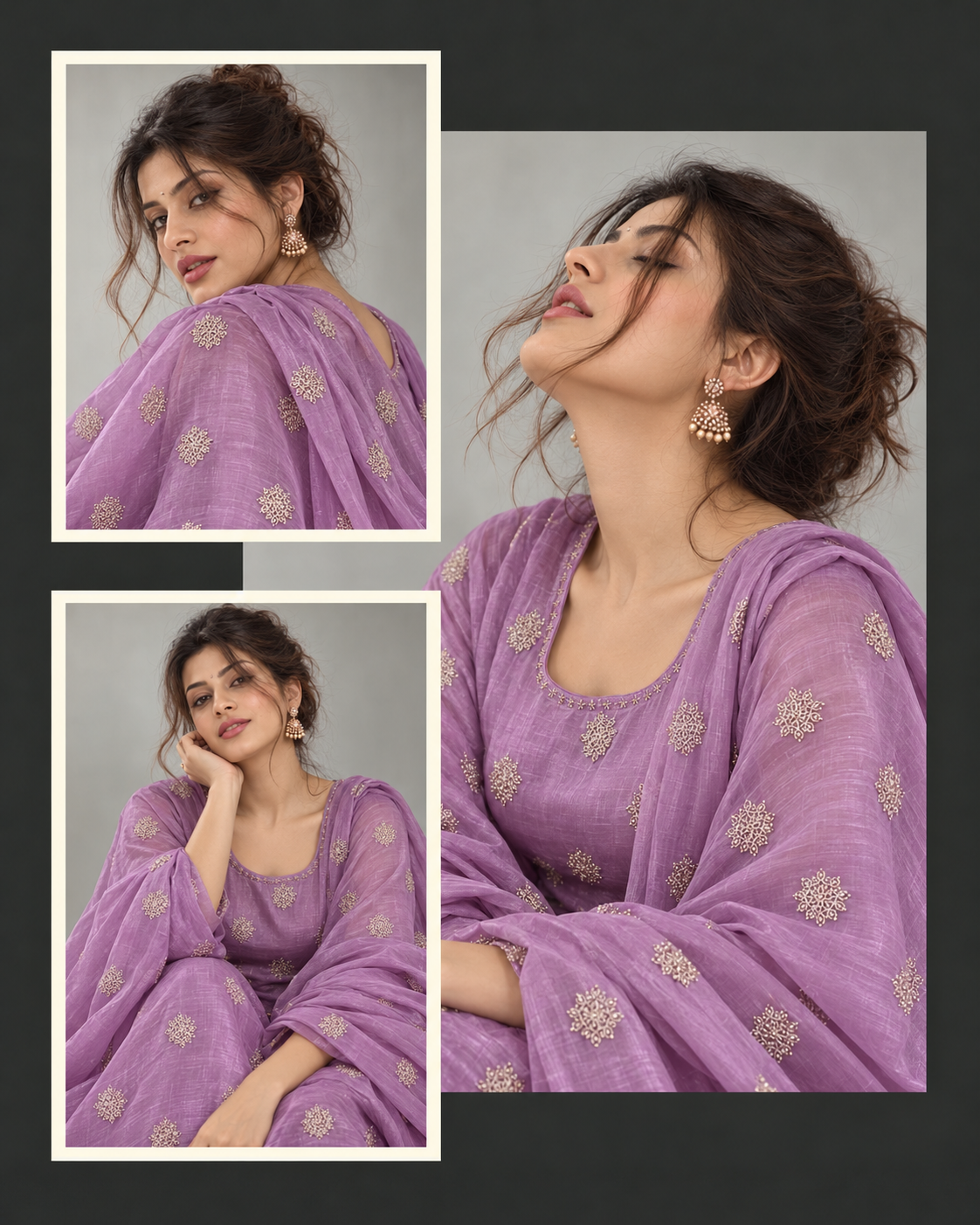 Mauve Lilac Malai Chanderi Fabric Embroidered with Light Golden Glitter Dori