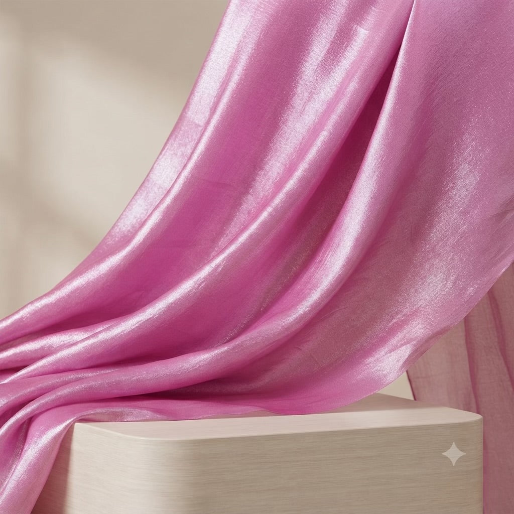 Premium Fendy Tissue / Organza Fabric (Pink/silver) - folded fabric detail
