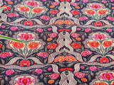 Navy Blue Multicolour Flowers Digital Printed Bhagalpuri Silk Fabric