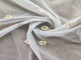 White Flowers Dyeable Embroidered Organza Fabric
