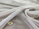 White Flowers Dyeable Embroidered Organza Fabric