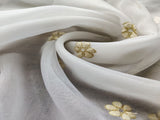 White Flowers Dyeable Embroidered Organza Fabric