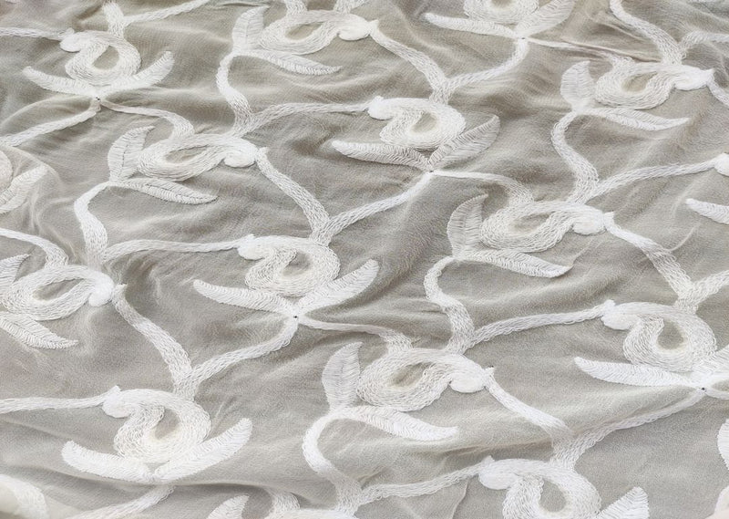 White Floral Kashmiri Work Embroidered Dyeable Georgette Fabric