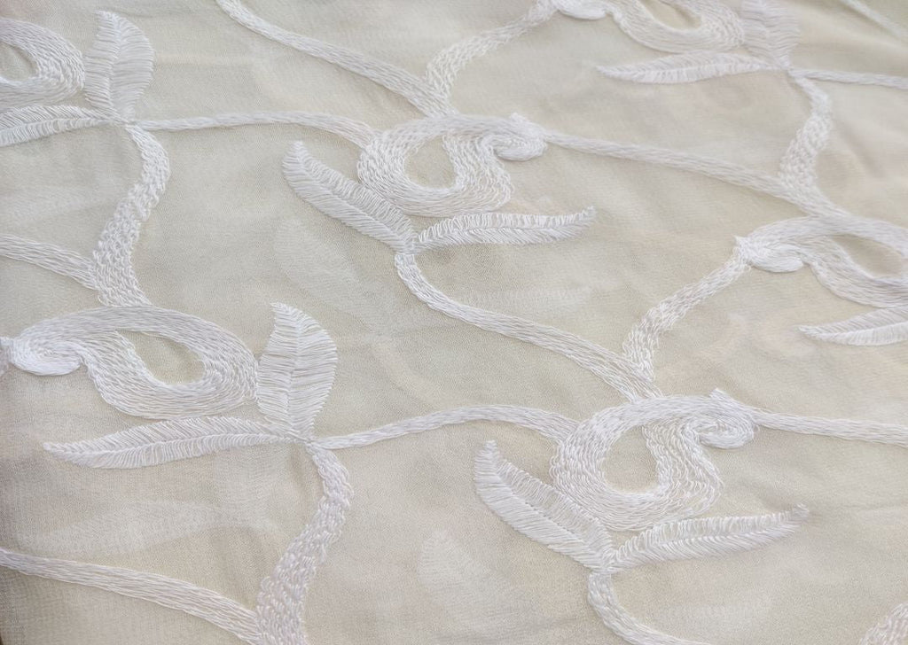 White Floral Kashmiri Work Embroidered Dyeable Georgette Fabric