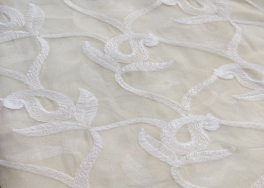 White Floral Kashmiri Work Embroidered Dyeable Georgette Fabric