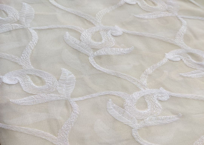 White Floral Kashmiri Work Embroidered Dyeable Georgette Fabric