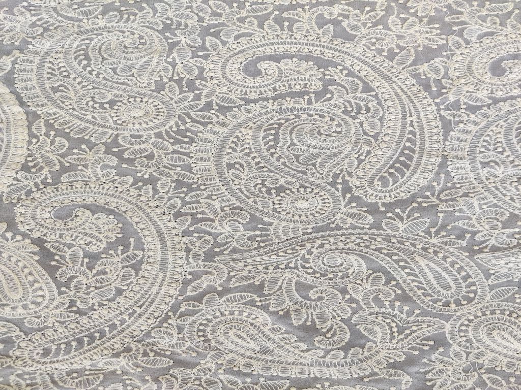 Off White Paisleys Dyeable Lakhnawi Embroidered Georgette Fabric