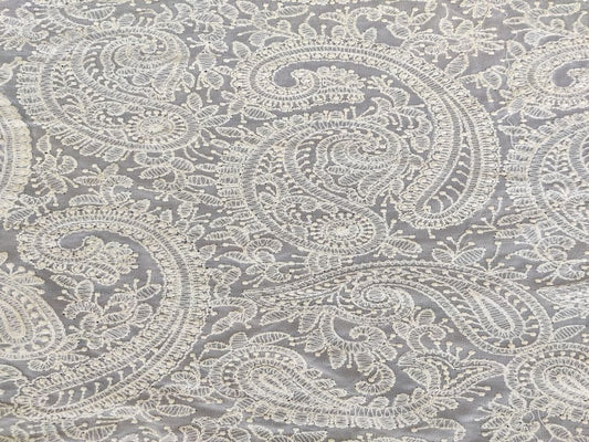 Off White Paisleys Dyeable Lakhnawi Embroidered Georgette Fabric