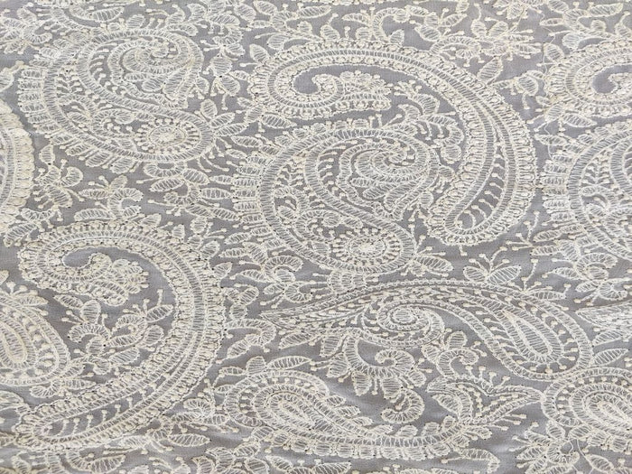 Off White Paisleys Dyeable Lakhnawi Embroidered Georgette Fabric