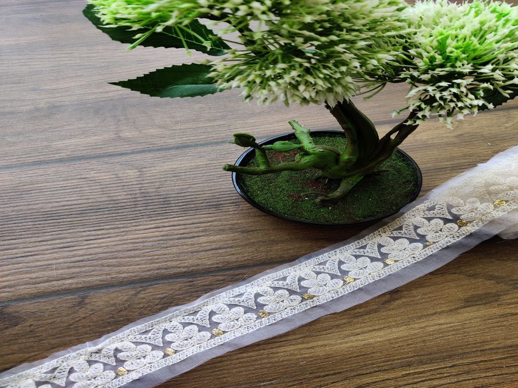 White Fancy Lakhnawi Thread Work Dyeable Organza Embroidered Border