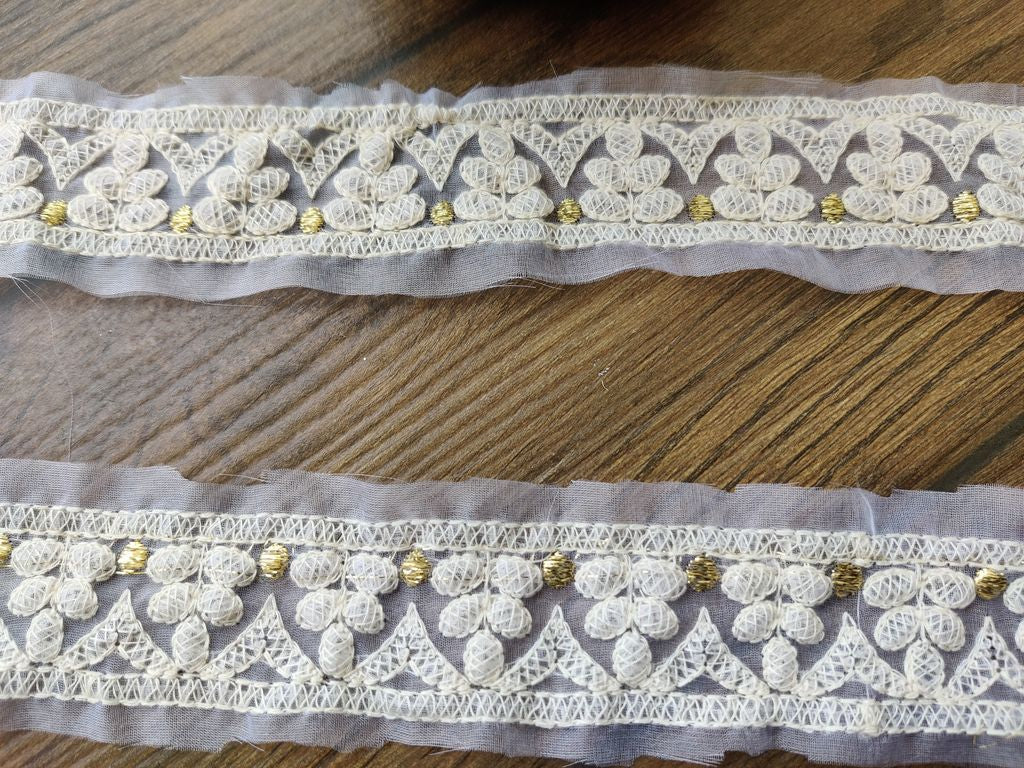 White Fancy Lakhnawi Thread Work Dyeable Organza Embroidered Border