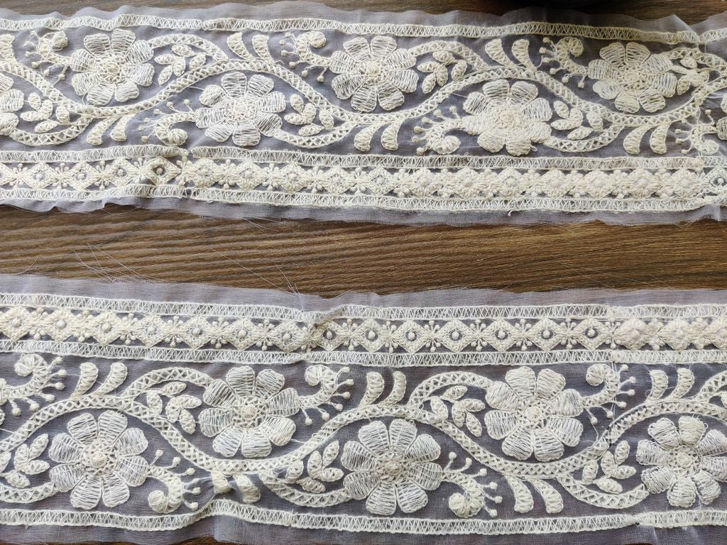 White Designer Lakhnawi Thread Work Dyeable Organza Embroidered Border