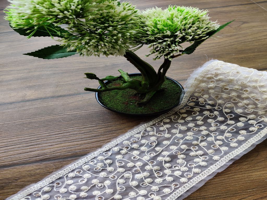 White Rose Gold Designer Lakhnawi Thread and Sequins Work Dyeable Organza Embroidered Border