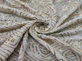 White Sequins Geometric Embroidered Dyeable Pure Georgette Fabric