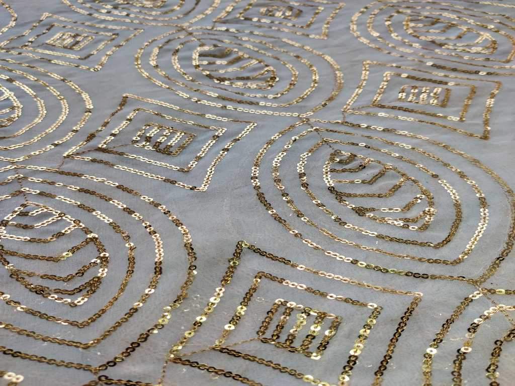 White Sequins Geometric Embroidered Dyeable Pure Georgette Fabric