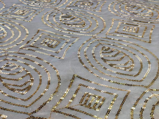 White Sequins Geometric Embroidered Dyeable Pure Georgette Fabric